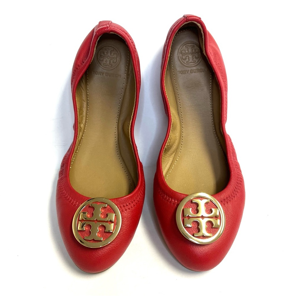 Tory Burch Benton 2 Red Leather Travel Ballet Flats - Sz 6.5 - Picture 3 of 10
